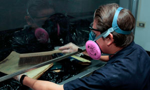 Foto de persona haciendo limpieza documental con guantes y mascarilla