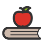 Ilustración de una manzana sobre un libro
