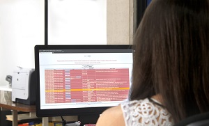 Foto de persona frente a un monitor haciendo consulta