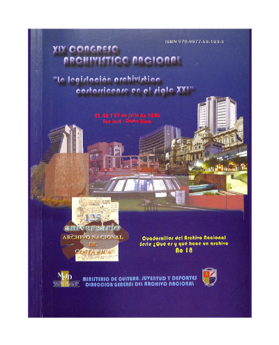 portada del libro La legislación archivística costarricense en el siglo XX